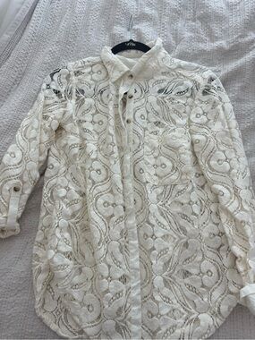 Anthropologie Maeve Ivory Crochet Lace Button-Down Blouse